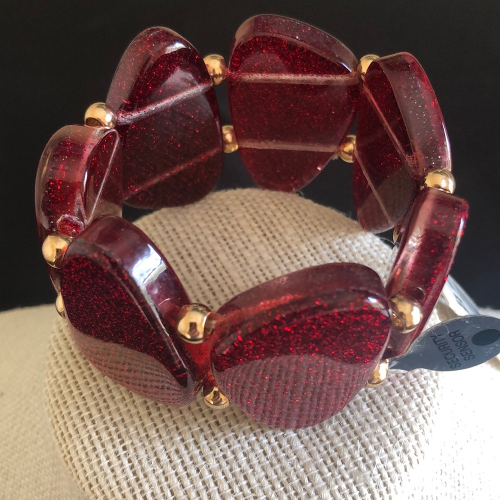 Style & Co Red Glitter Bead/Resin Stretch Bracelet - Picture 1 of 8